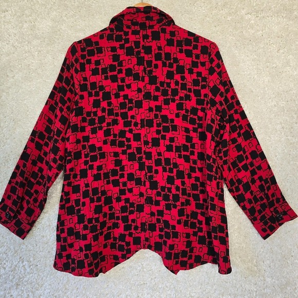 Habitat Clothes To Live In Shirt Womens Medium Red Black Button Up Artsy - Picture 8 of 12